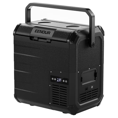 ★新品★EENOUR 車載冷蔵庫 D18 18L -20℃?10℃ バッテリー内蔵可能 小型 両開きフタ コンプレッサー式 5WAY電源対応 AC100V DC12V/24V 電池 ポータブル冷蔵庫 コードレス式 急速冷凍 省エネ 静音 軽量 59f9f7b2