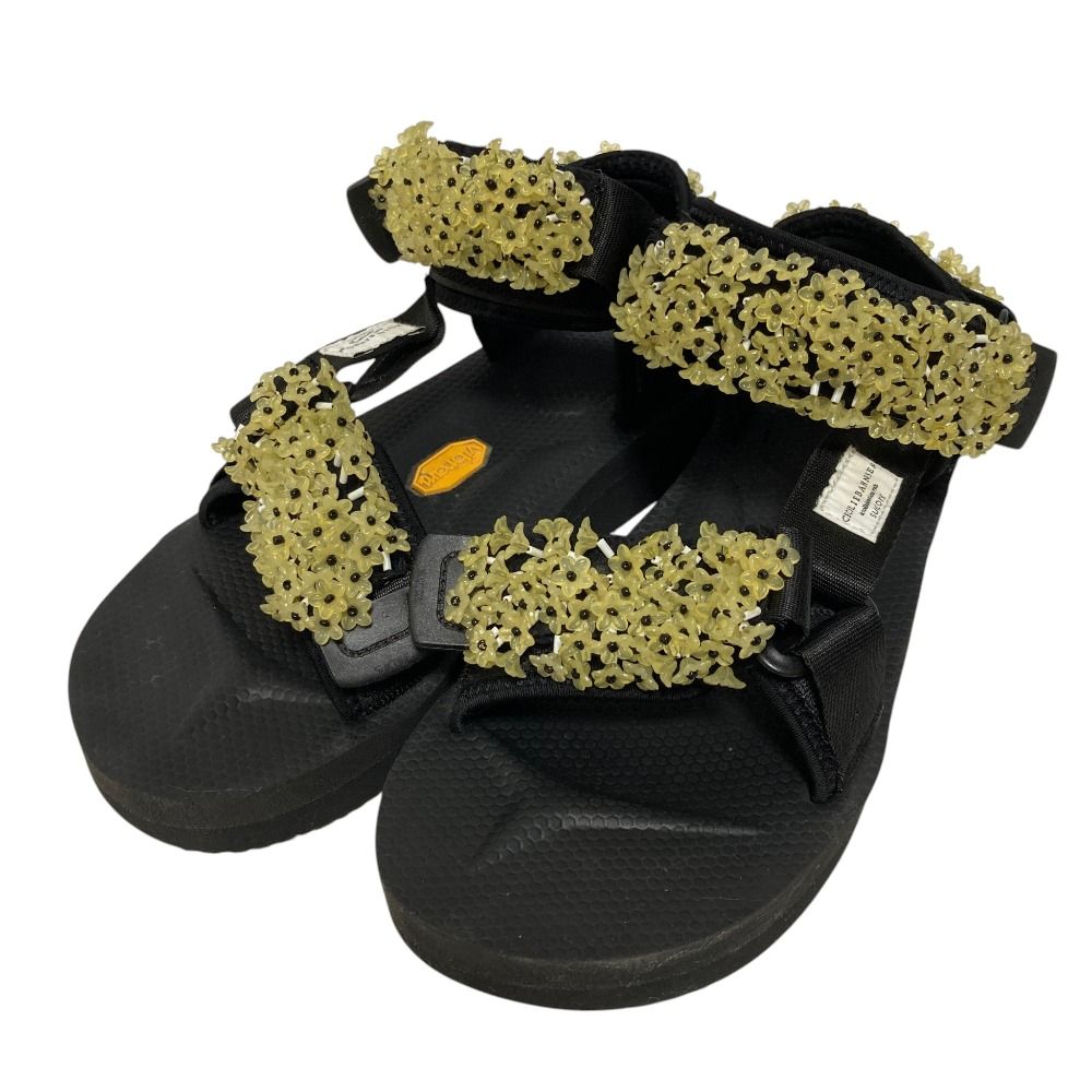 良品 SUICOKE × CECILIE BAHNSEN スイコック セシリーバンセン コラボ マリア フラワービーズ サンダル 23cm ブラック レディース 古着 中古 USED