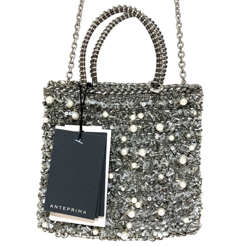 未使用 ANTEPRIMA アンテプリマ PERLA GLITTER ペルラ グリッター スクエア スモール ワイヤー ハンドバッグ ファンゴカーキシルバー レディース 古着 中古 USED