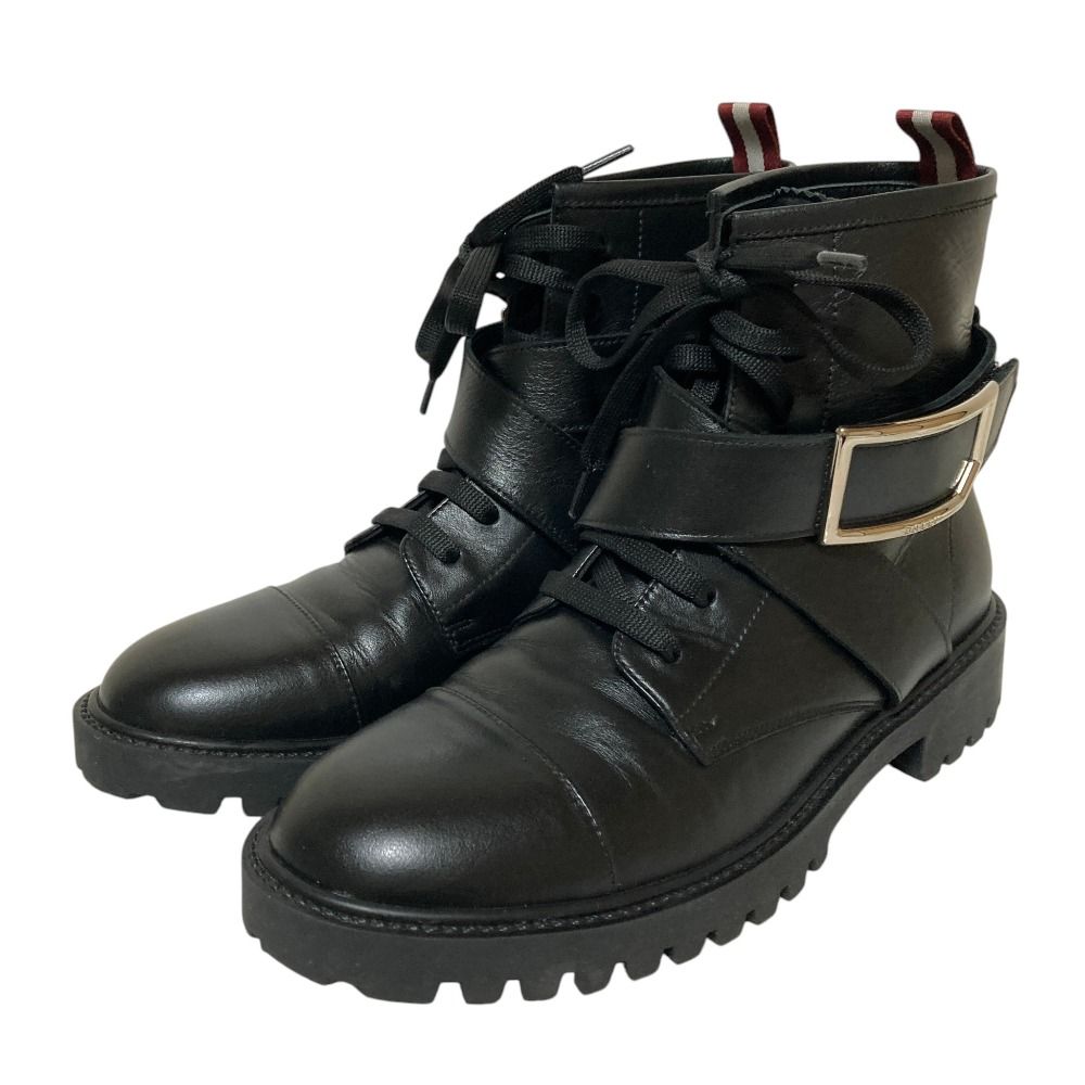 美品 Bally バリー CABERY ベルト レースアップ ワークブーツ 37 24cm相当 ブラック レディース 古着 中古 USED