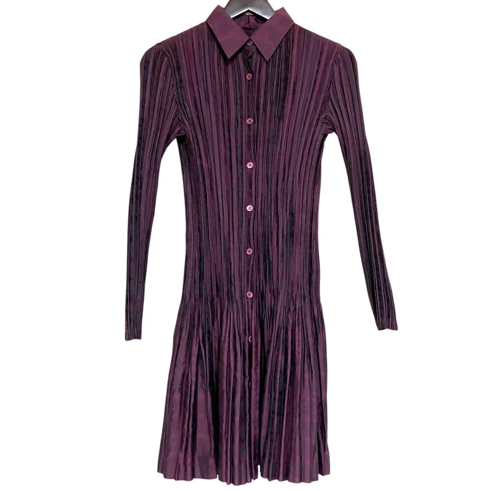 美品 ISSEY MIYAKE イッセイミヤケ デジカモ ロングスリーブ シャツワンピース IM03FJ703 サイズ2 パープル レディース 古着 中古 USED