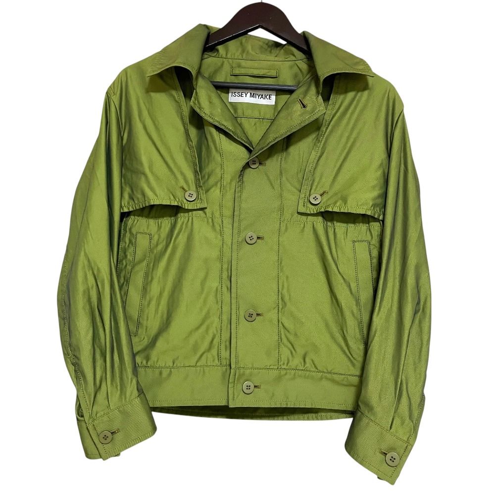 美品 ISSEY MIYAKE イッセイミヤケ 3WAY ジャケット ショート丈ジャケット ベスト IM73FC001 サイズ2 グリーン レディース 古着 中古 USED