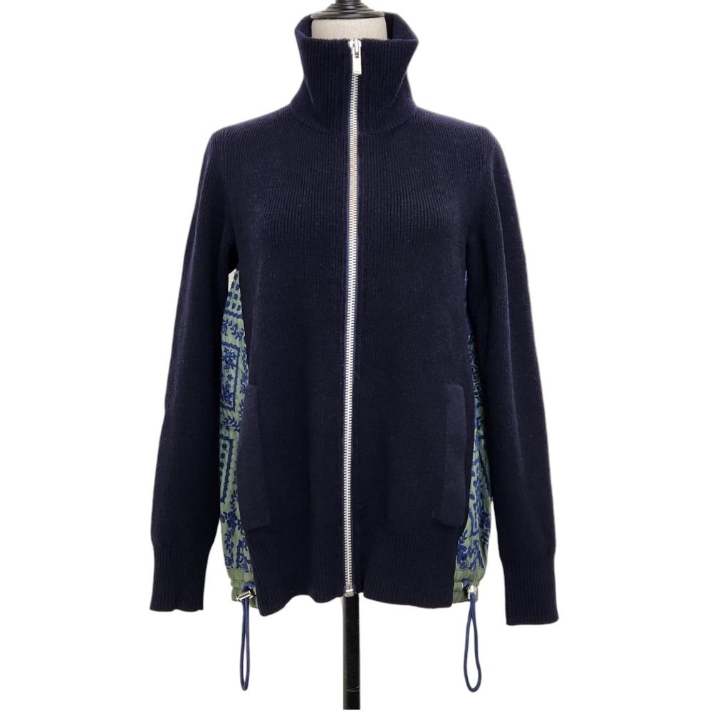 良品 sacai × Reyn Spooner サカイ×レインスプーナー ジャガード ジップ ニットブルゾン ジャケット 18-03931 サイズ2 ネイビー レディース 古着 中古 USED