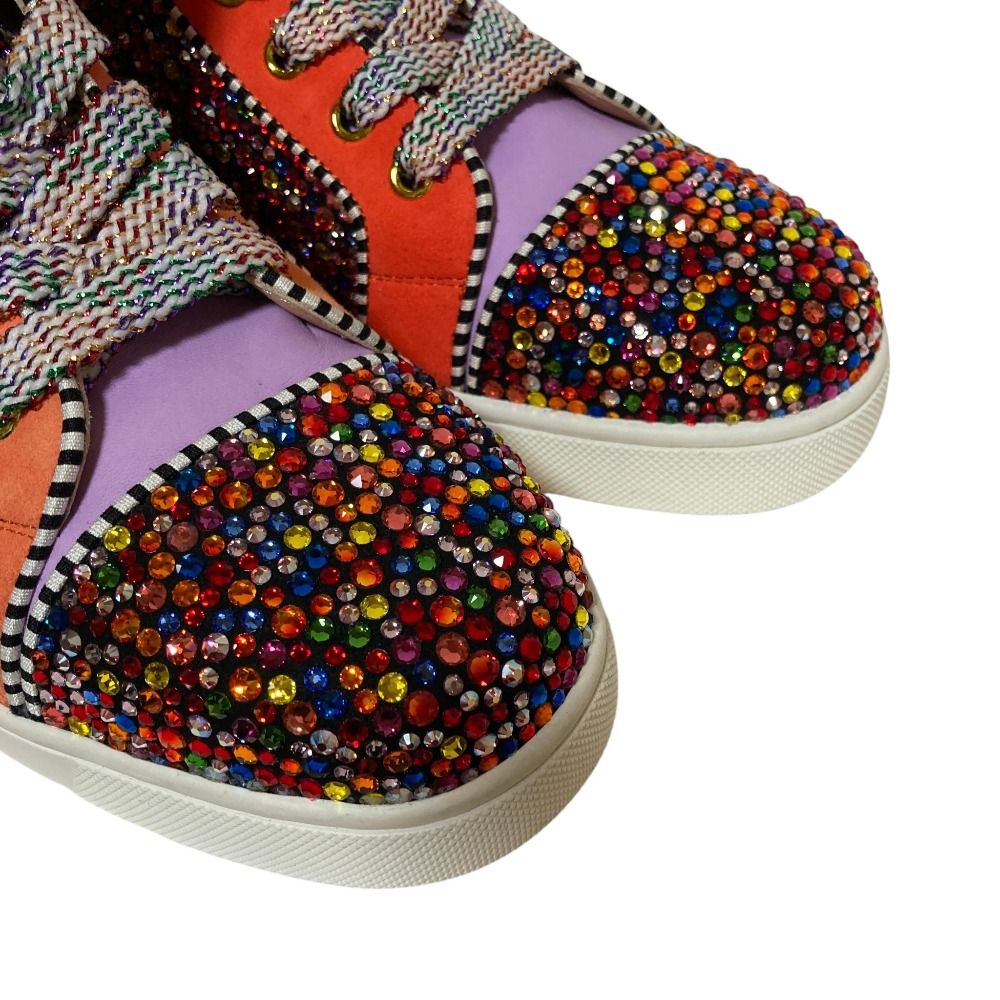 新品同様 CHRISTIAN LOUBOUTIN クリスチャンルブタン ルイス スワロフスキー ハイカットスニーカー 39 26cm相当 マルチカラー メンズ レディース 古着 中古 USED