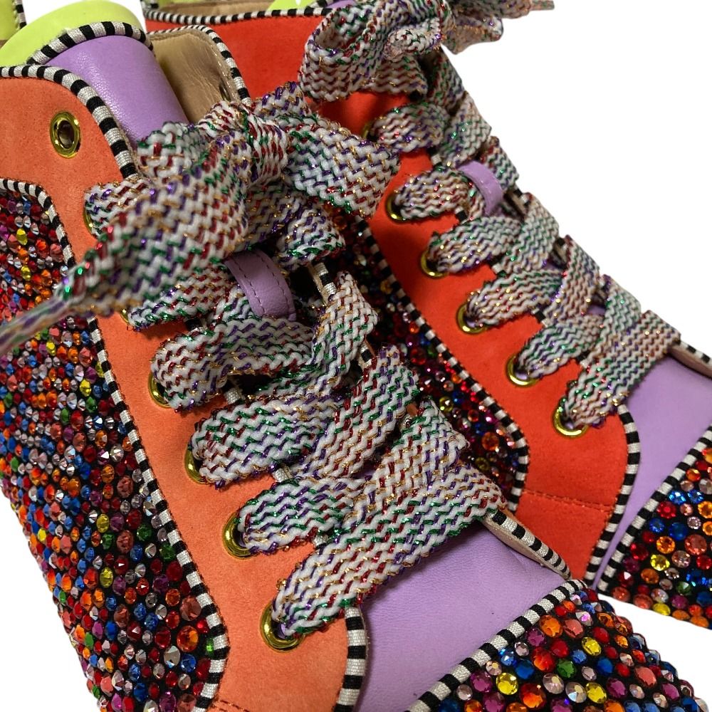 新品同様 CHRISTIAN LOUBOUTIN クリスチャンルブタン ルイス スワロフスキー ハイカットスニーカー 39 26cm相当 マルチカラー メンズ レディース 古着 中古 USED