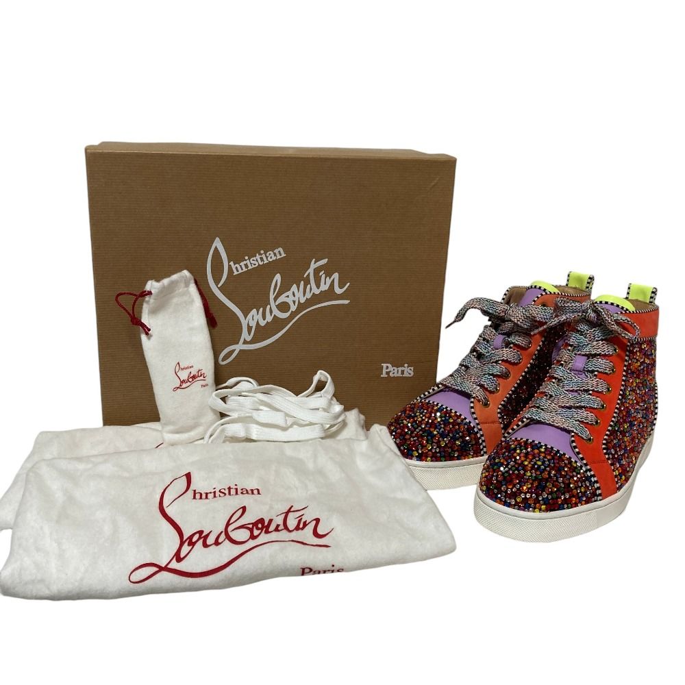 新品同様 CHRISTIAN LOUBOUTIN クリスチャンルブタン ルイス スワロフスキー ハイカットスニーカー 39 26cm相当 マルチカラー メンズ レディース 古着 中古 USED