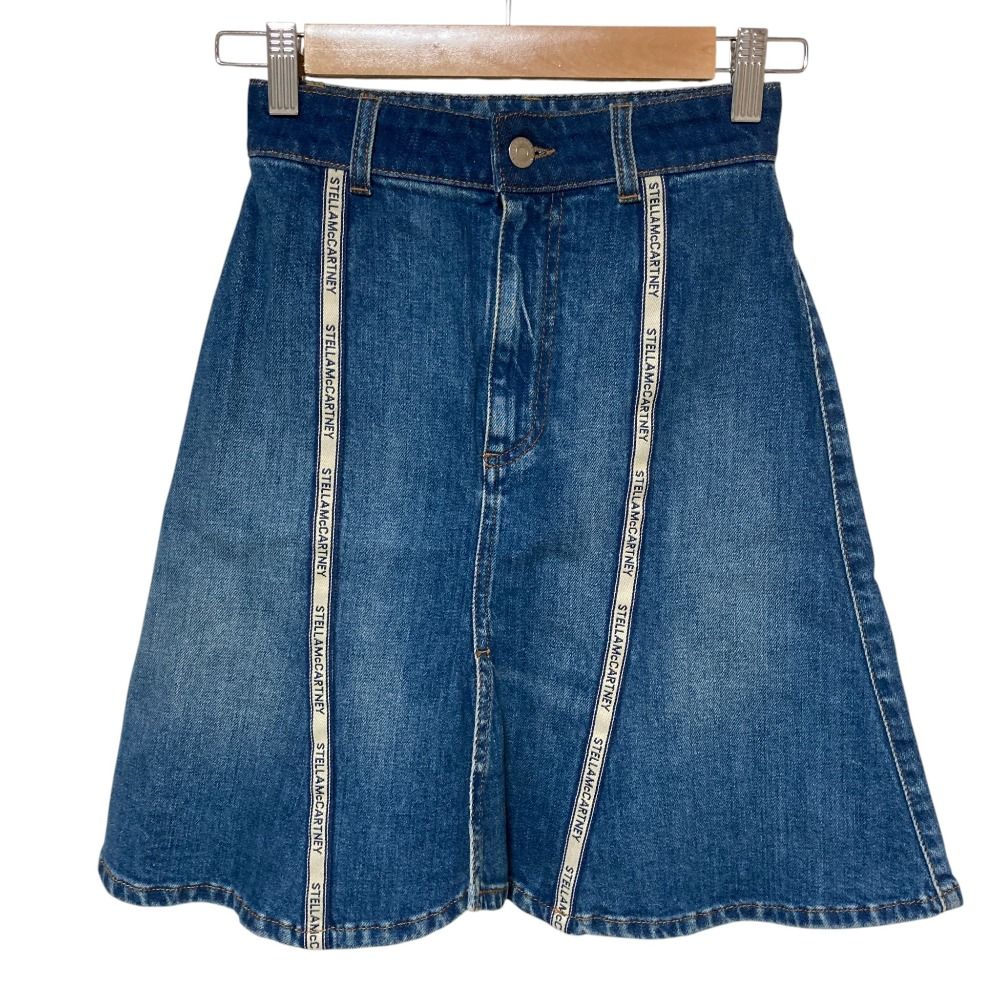 美品 STELLA McCARTNEY ステラマッカートニー ロゴ フレア デニムスカート 36 ブルー レディース 古着 中古 USED
