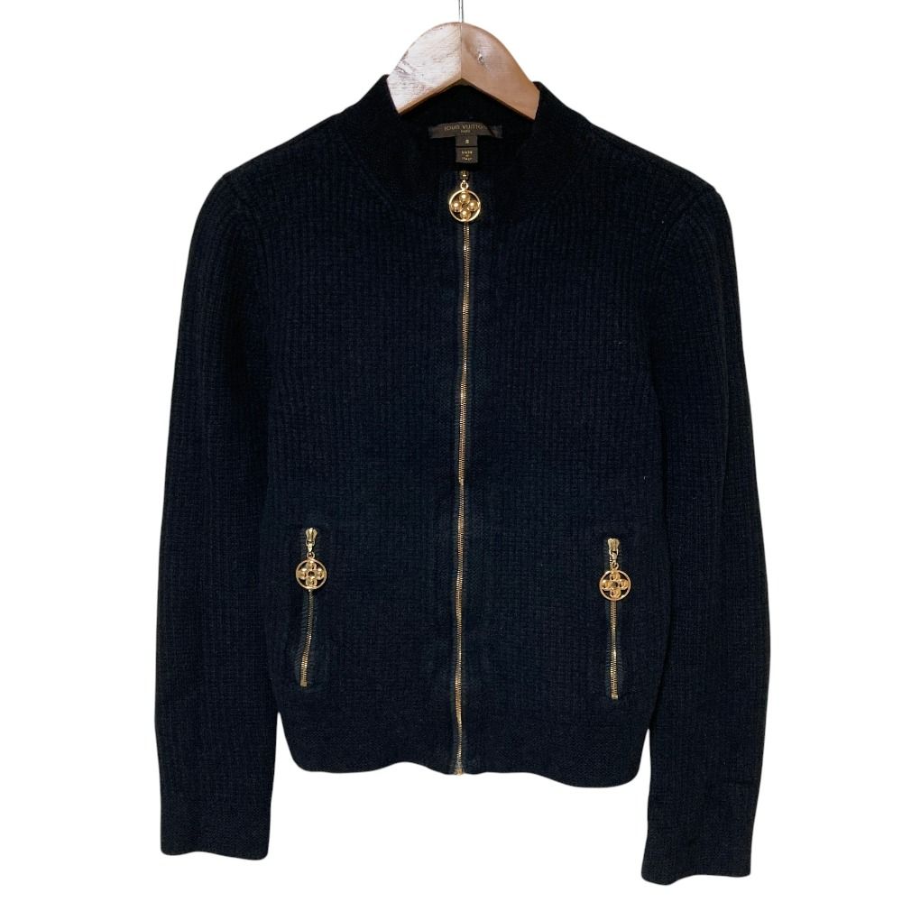 良品 Louis Vuitton ルイヴィトン ジップアップ ニットカーディガン ブラック レディース 古着 中古 USED