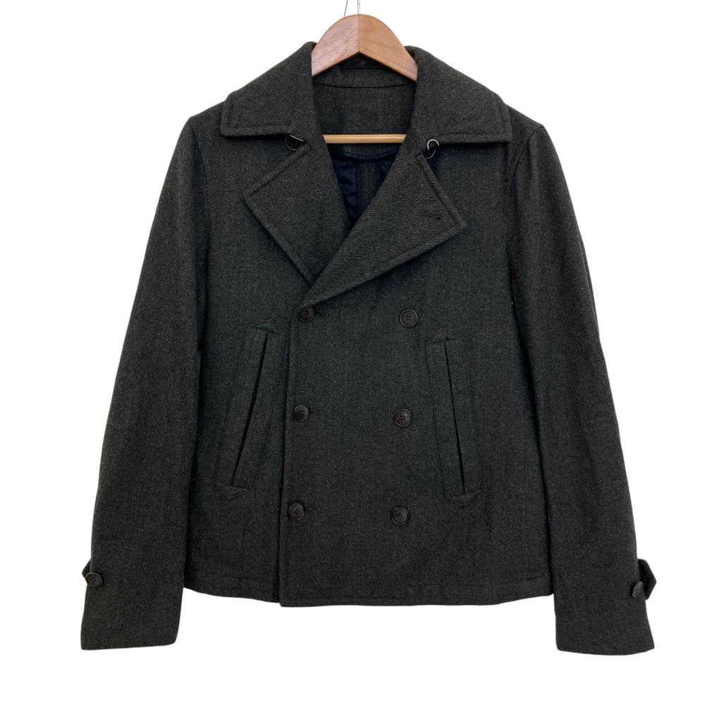 美品 GIORGIO ARMANI ジョルジオアルマーニ Water Repellent ツイード Pコート ジャケット 46 カーキ メンズ 古着 中古 USED