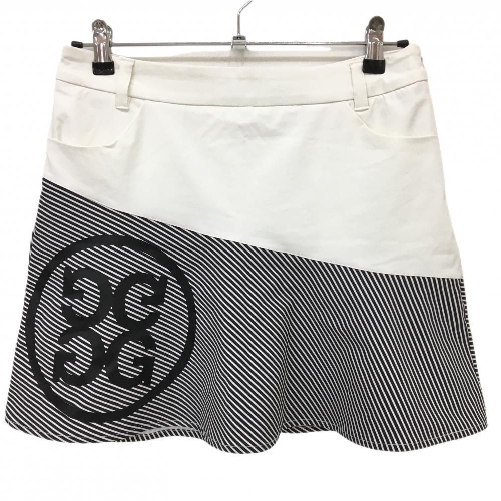 【超美品】ジーフォア スカート 白×黒 一部斜めストライプ ストレッチ 内側インナーパンツ レディース 38(M) ゴルフウェア G/FORE