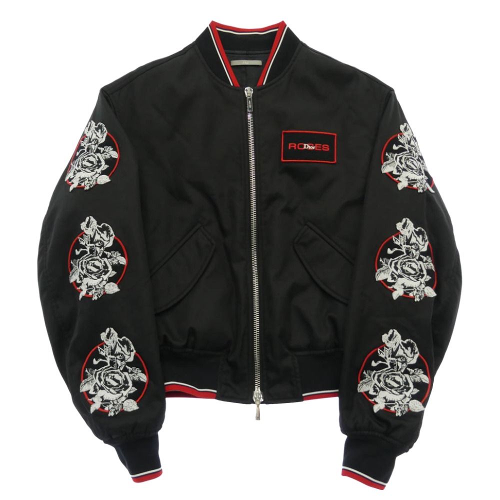 Dior ディオール 18SS 733C454M3962 Roses Patches Jacket ローズパッチ 中綿入り MA-1 ブルゾン ボンバージャケット スタジアム ジャケット スタジャン ブラック系 46【中古】 Dior ディオール 18SS 733C454M3962 Roses Patches Jacket ローズ