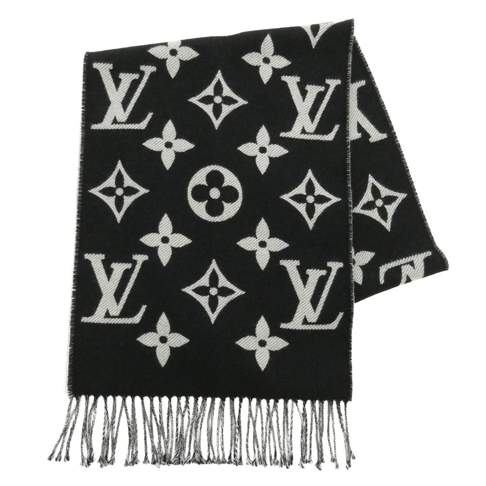 LOUIS VUITTON モノグラム マフラー ブラック　美品 LOUIS VUITTON ルイ・ヴィトン M77853 LV エセンシャル モノグラム