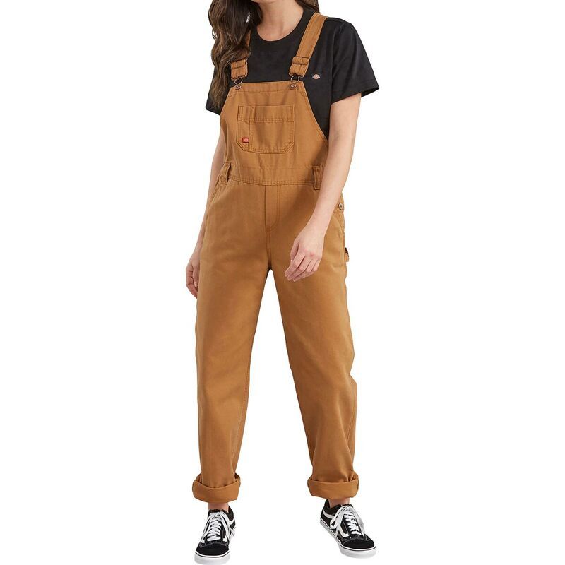 ディッキーズ レディース ボトムス スカート オーバーオール Dickies Bib Relaxed Straight Overall Womens Rinsed Brown Duck ブラウン