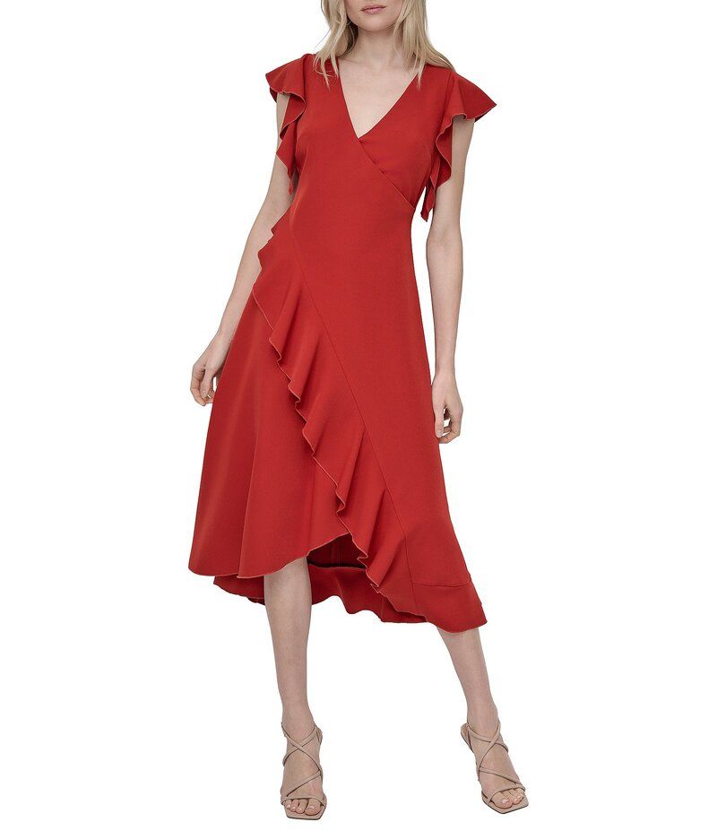 ダナキャラン レディース トップス ワンピース ミディワンピース プチ フリル ミディ キャップ DKNY by Donna Karan Petite Size Salon Stretch Ruffl 23,100円