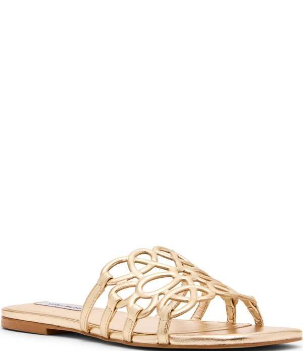 スティーブ マデン レディース シューズ パンプス サンダル レザー Steve Madden Lotus Leather Square Toe Slide Sandals Gold ゴールド