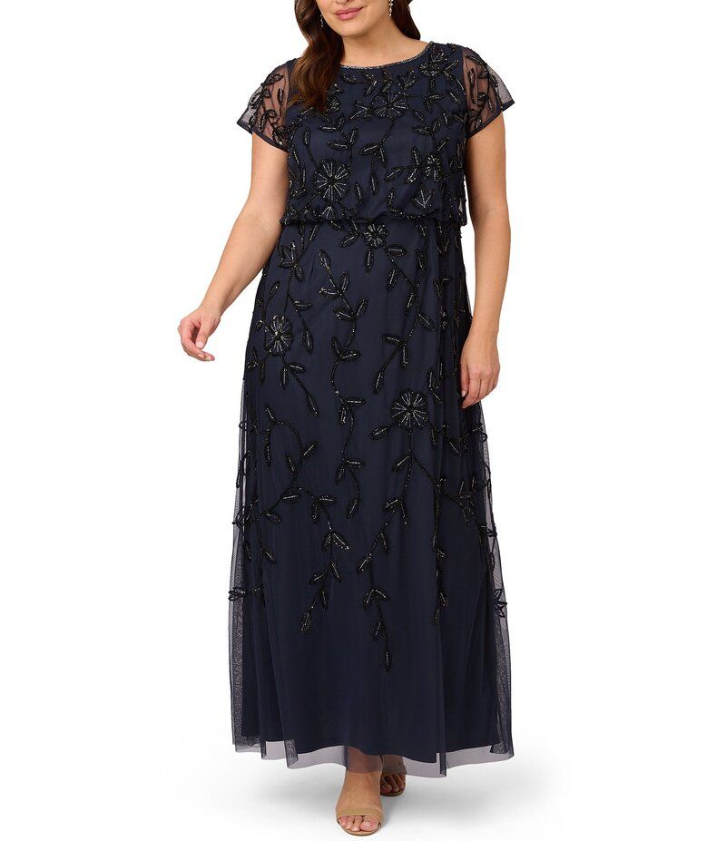 アドリアナ パペル レディース トップス ワンピース プラスサイズ Adrianna Papell Plus Size Short Sleeve Boat Neck Beaded Blouson Go
