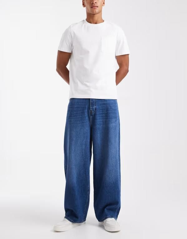 オンリーアンドサンズ メンズ ボトムス デニムパンツ ジーンズ ONLY SONS Carl super baggy fit jeans in dark wash Medium blue denim