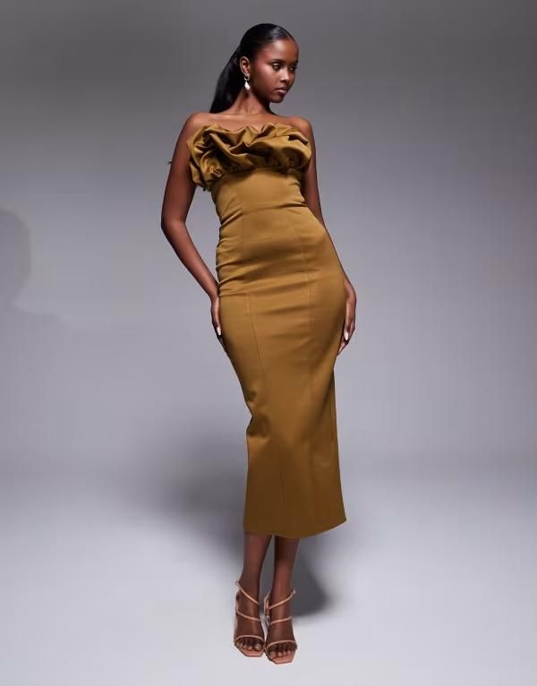 エイソス レディース トップス ワンピース ミディワンピース フリル ミディ ASOS DESIGN bandeau structured midi dress with ruffle bodice 11,146円
