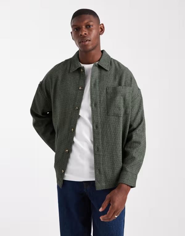 エイソス メンズ トップス シャツ ASOS DESIGN oversized textured shirt GREEN グリーン
