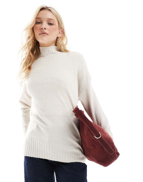 オンリー レディース アウター ニット・セーター ハイネック リブ セーター ONLY high neck ribbed longline sweater in cream CREAM クリーム 13,675円
