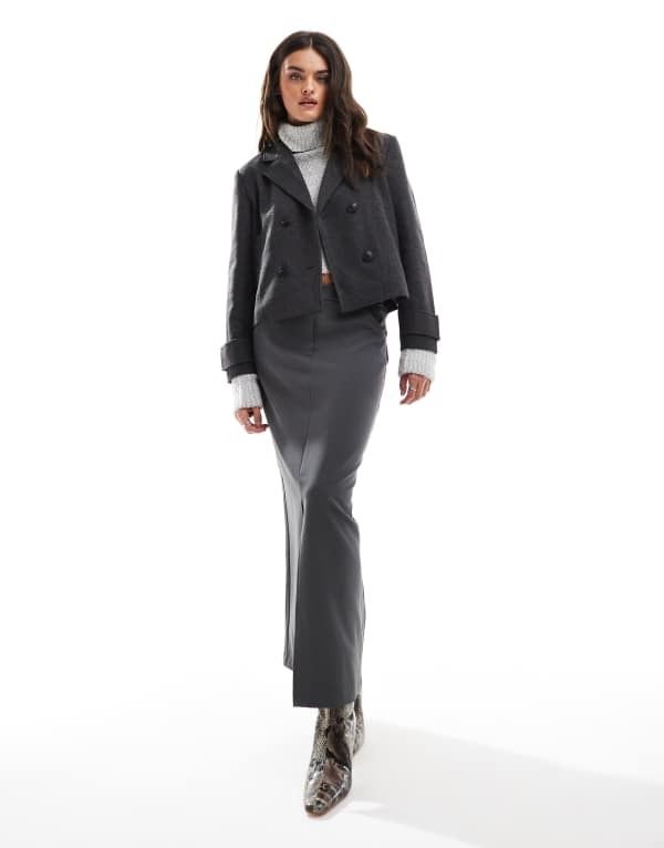 オンリー レディース アウター ジャケット・ブルゾン ウール ジャケット ONLY wool look short jacket in dark Dark Gray Melange グレー 21,586円