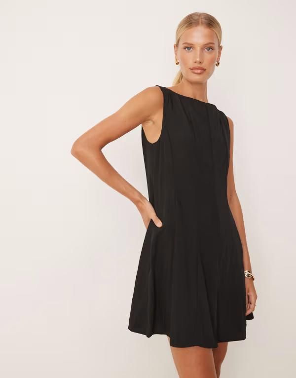 マンゴ レディース トップス ワンピース ミニワンピース ミニ Mango structured fit and flare mini dress Black ブラック