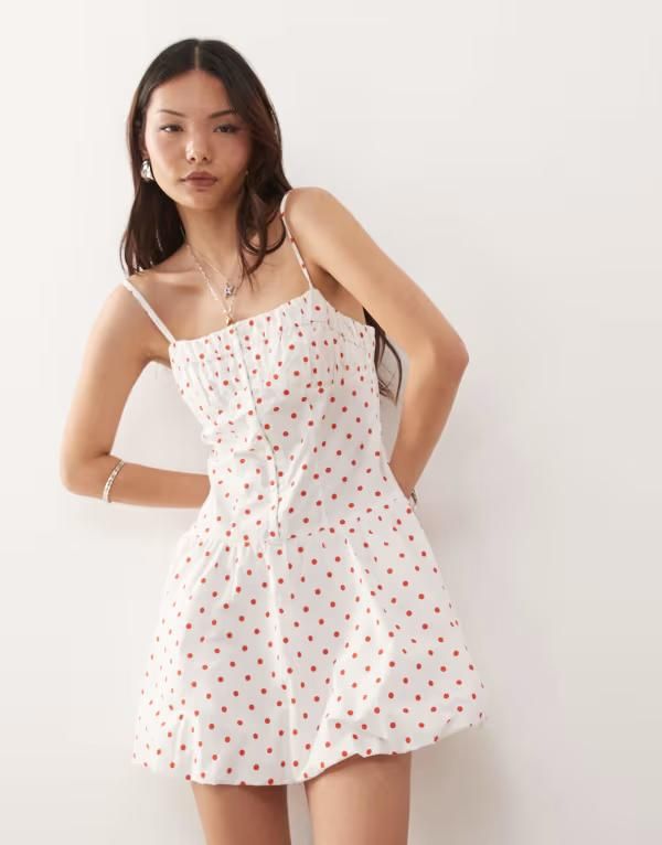 リクレイム ヴィンテージ レディース トップス ワンピース ドット柄 ミニワンピース ドット プリント ミニ Reclaimed Vintage puffball mini dress with ho 11,300円