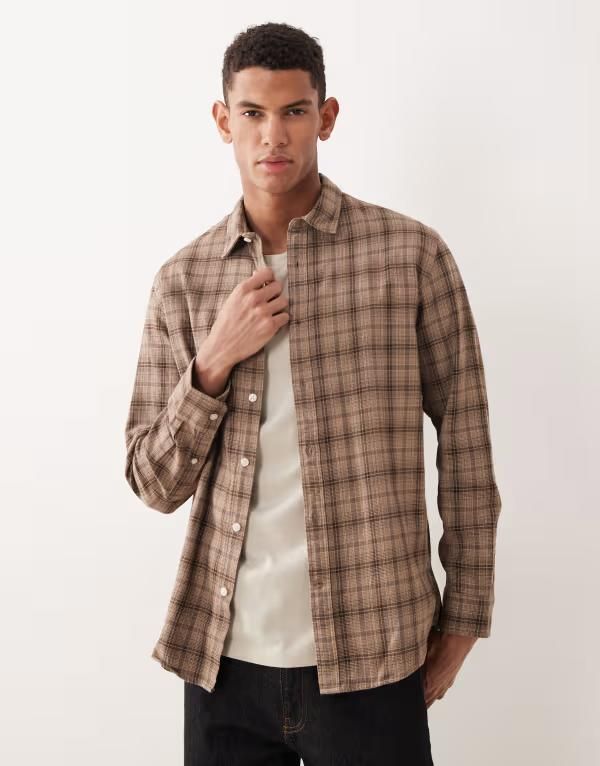 セレクティッド メンズ トップス シャツ Selected plaid long sleeve shirt Savannah Tan タン