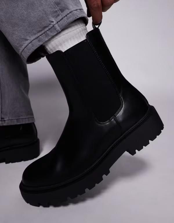 エイソス メンズ シューズ ブーツ・レインブーツ チェルシーブーツ チェルシー ブーツ ASOS DESIGN chelsea boots with chunky soles Black ブラック