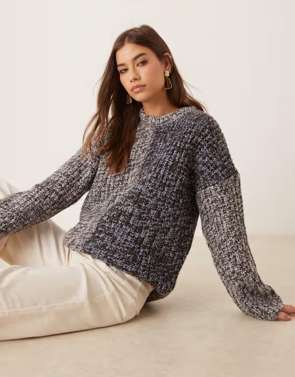 エイソス レディース アウター ニット・セーター パッチワーク セーター ASOS DESIGN patchwork multiply oversized sweater BLUE ブルー