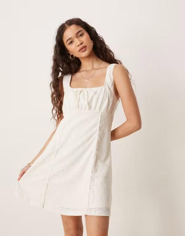 ヴィラ レディース トップス ワンピース ミニワンピース ミニ Vila eyelet milkmaid style mini dress SNOW WHITE ホワイト