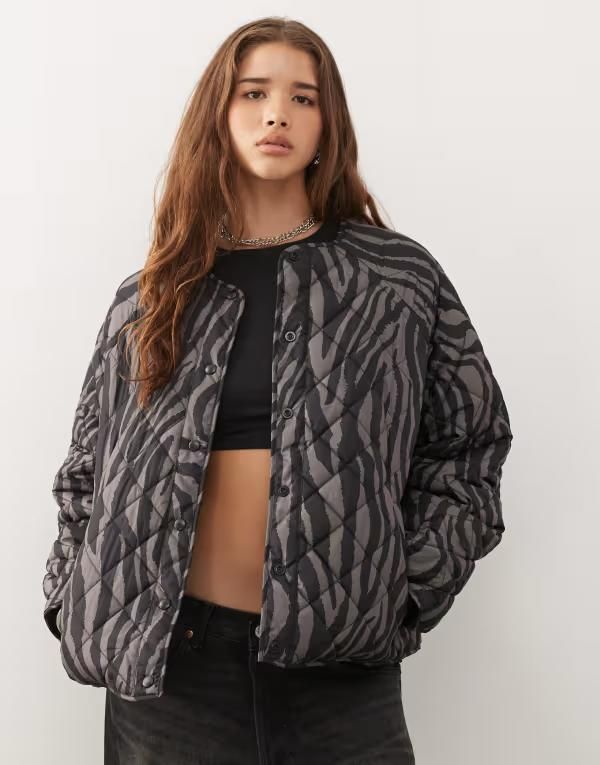 ノイジーメイ レディース アウター コート キルティング ジャケット Noisy May quilted zebra jacket Charcoal gray チャコール