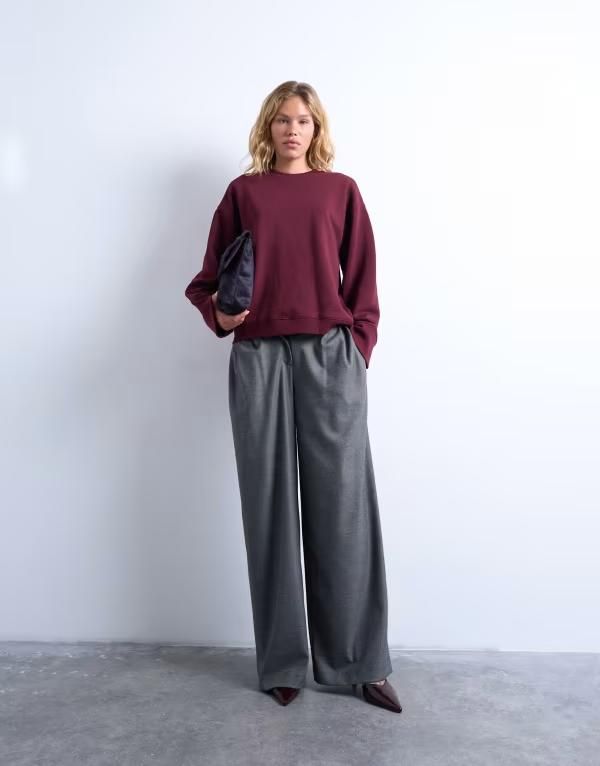 トップショップ レディース アウター パーカー・スウェット スウェット シャツ Topshop wide sleeves sweatshirt Burgundy バーガンディ