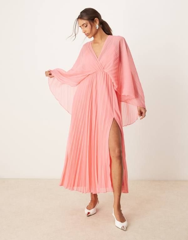 エイソス レディース トップス ワンピース ケープデザイン マキシワンピース プリーツ キャップ ケープ マキシ ASOS DESIGN cape detail pleated maxi dress 15,185円