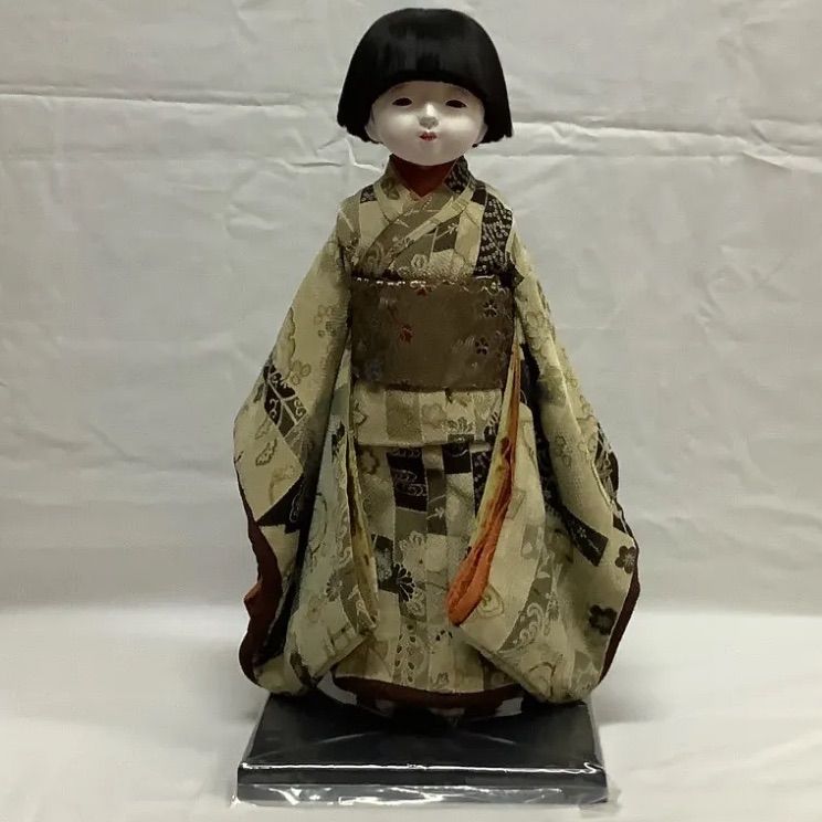 アウトレット商品】市松人形 男の子 久楽朋 34cm 縮緬灰青 間道市松
