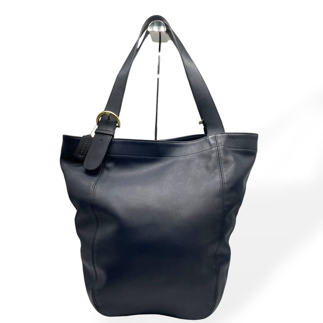 美品　COACH オールドコーチ　トートバッグ　肩掛け　USA製　ネイビー　本革