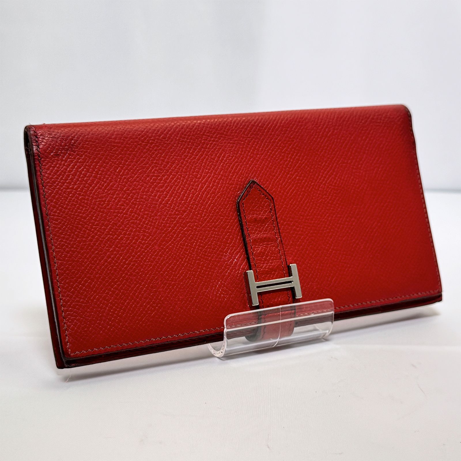 HERMES エルメス ベアン スフレ 長財布 レッド 赤 シルバー金具 m0029