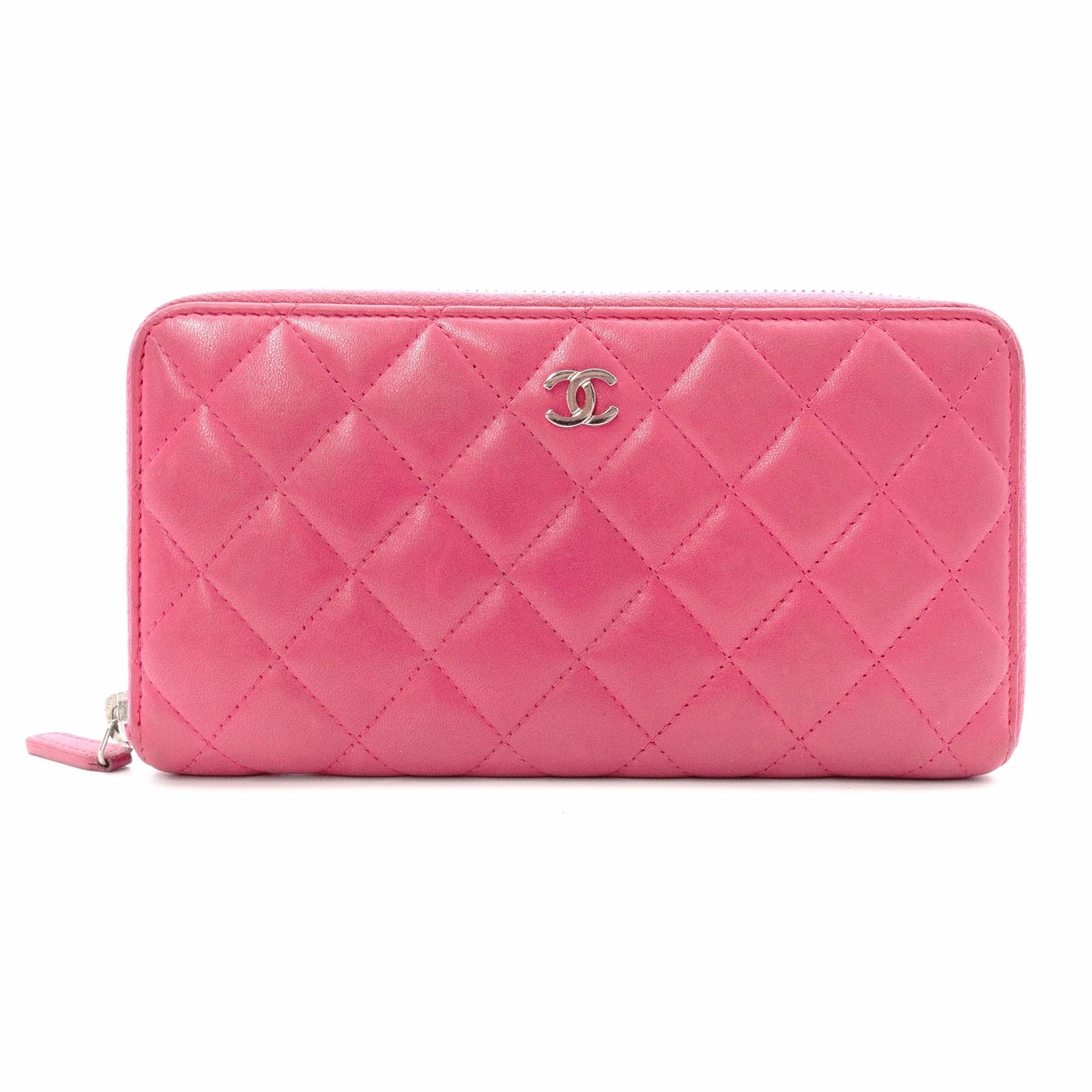 CHANEL シャネル ラムスキン マトラッセ 長財布 レザー ピンク 財布 シルバー金具