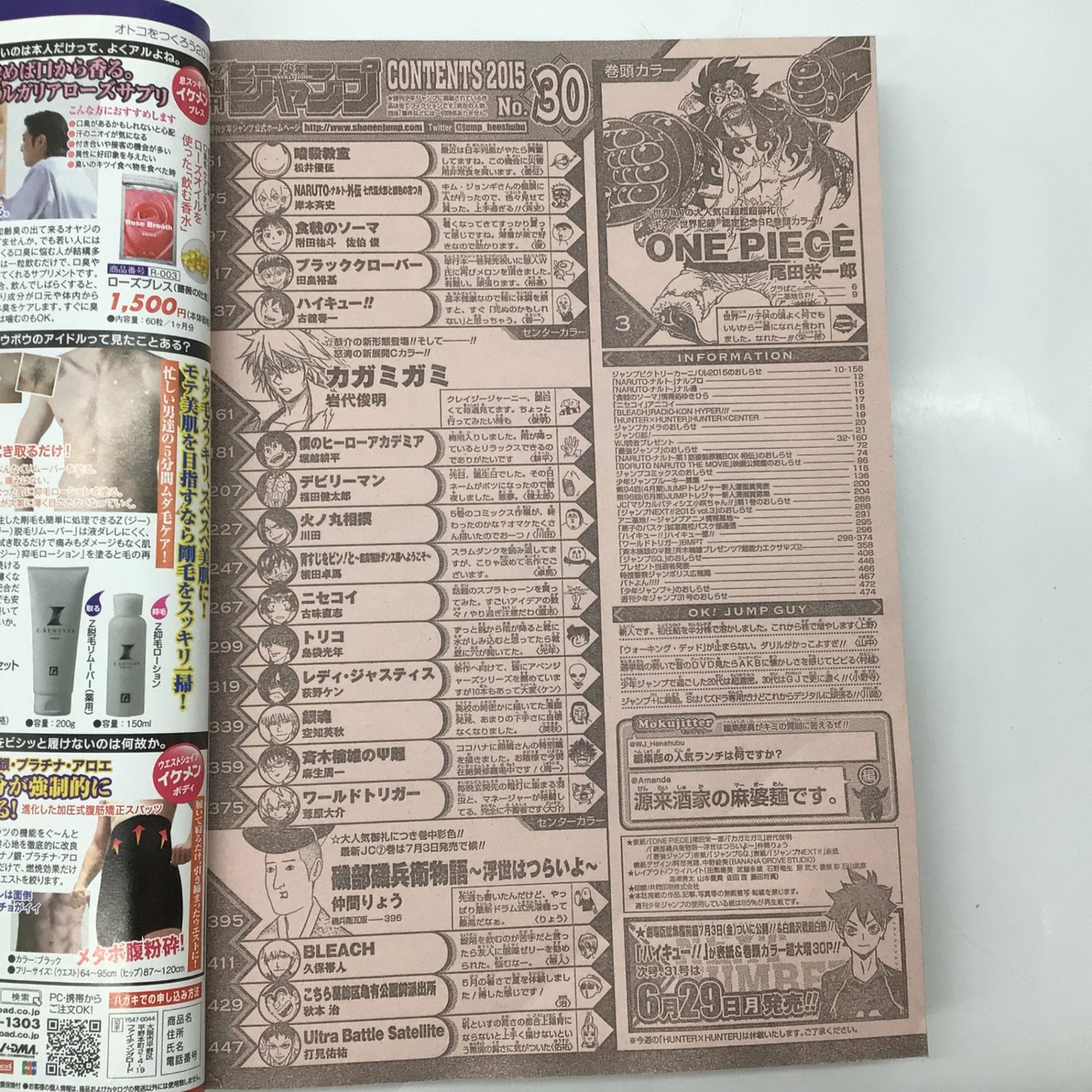 7341 週刊少年ジャンプ 2015年30号 ワンピース ギネス世界記録認定号