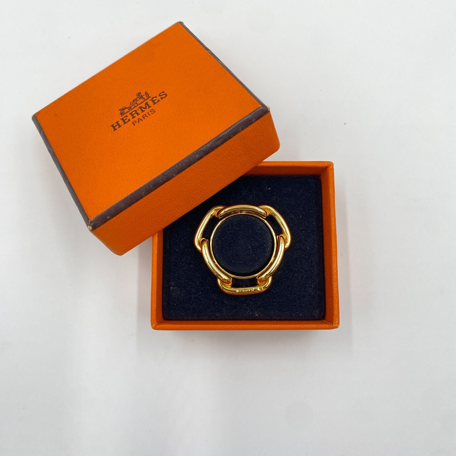 エルメス HERMES シェーヌダンクル スカーフリング GP 箱付 ゴールド