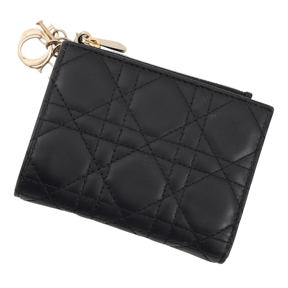 クリスチャン・ディオール 二つ折り財布 レディディオール Dahlia カナージュ レザー S6037ONMJ_M900 Christian Dior 黒