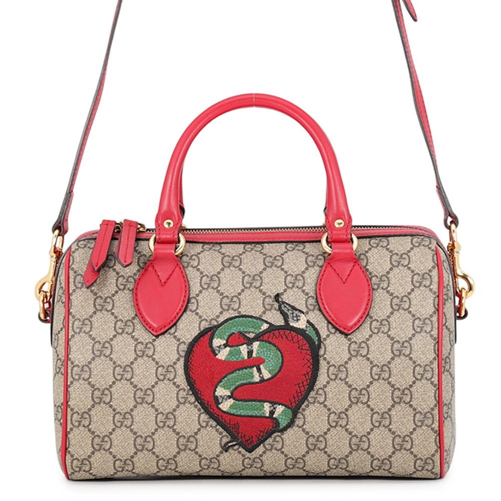 グッチ ハンドバッグ ボストン スネーク ハートGGスプリーム/レザー 409529 GUCCI 2wayショルダー ホリデーコレクション