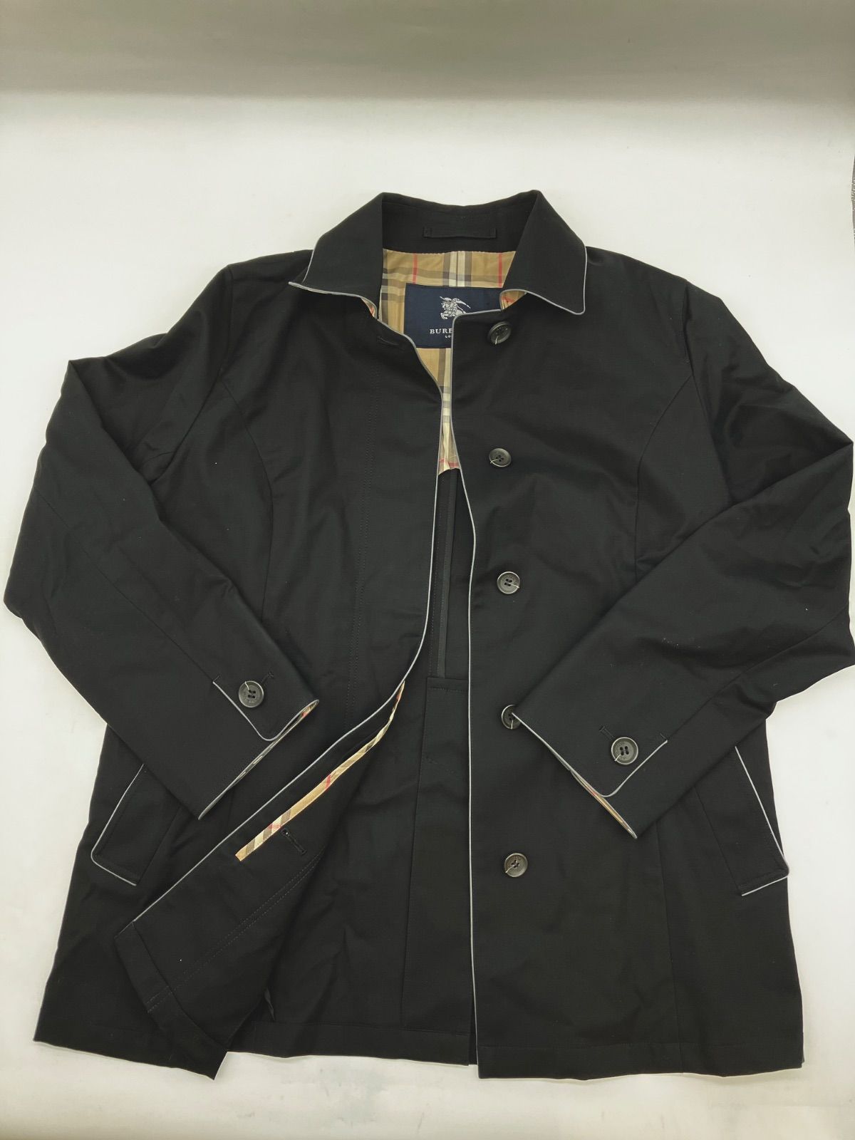 FA718【お買い得】BURBERY ジャケット ステンカラー ノバチェック 比翼ボタン ブラック