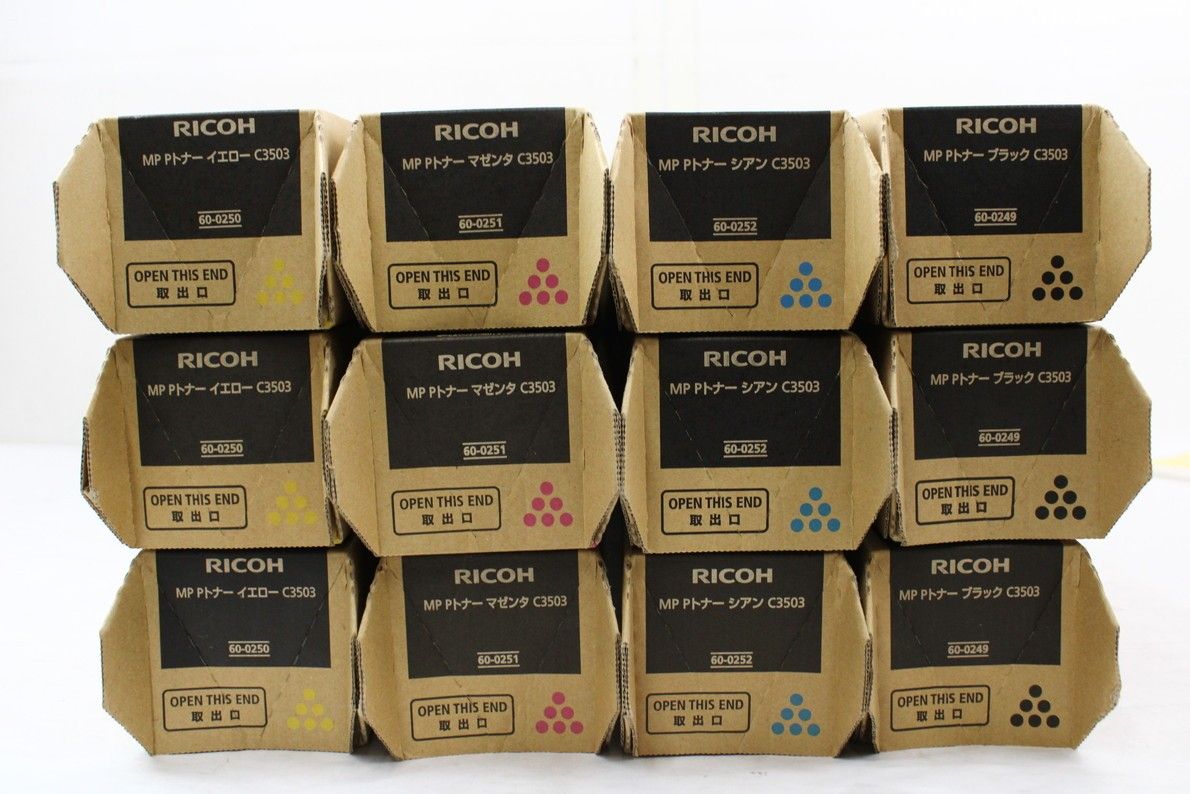 未使用 RICOH 純正 トナー C3503 4色12本（シアン・マゼンタ・イエロー・ブラック×各3） リコー ITF34AOV99NK-D-L21-byebye