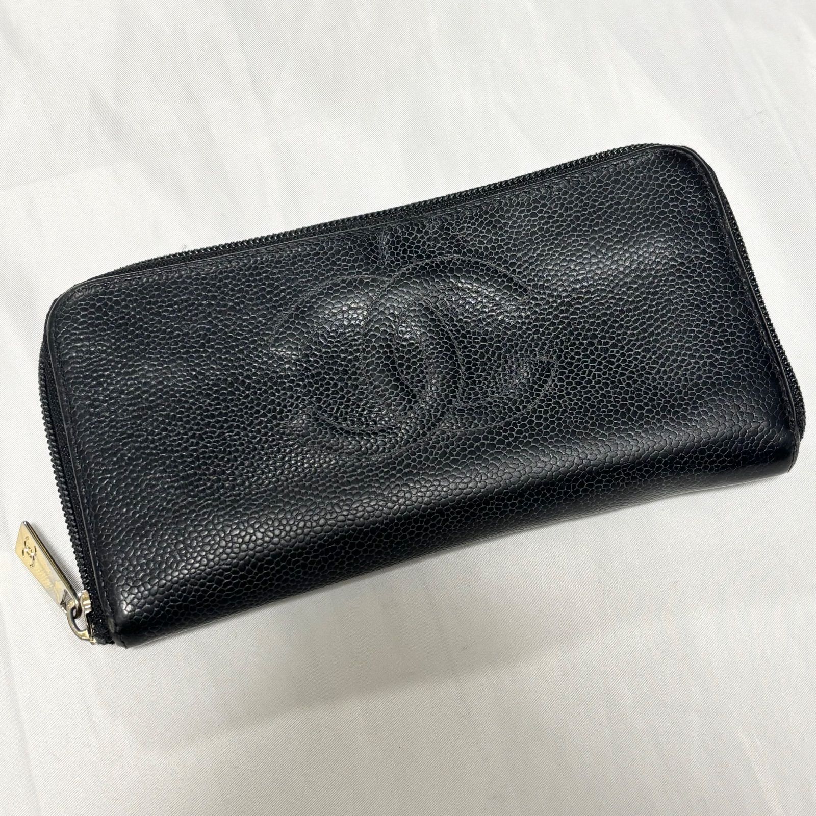 【送料無料】CHANEL/シャネル/長財布/サイフ/ウォレット/ブラック/キャビアスキンラウンドファスナー/内側汚れあり/中古品 24,500円