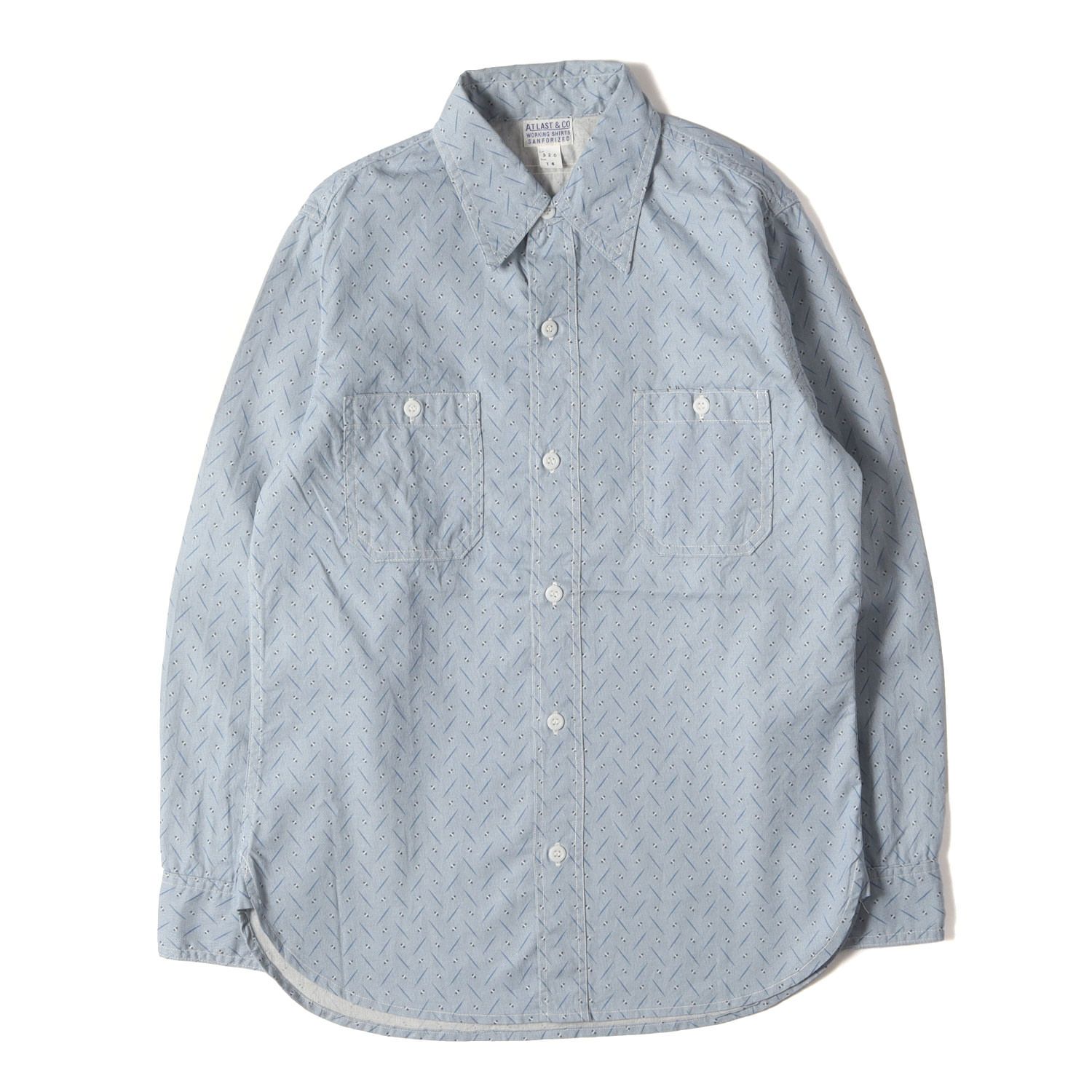 At LAST&CO アットラスト Lot.320 総柄プリント ヘリンボーン ワークシャツ ブルー14 At LAST&CO アットラスト Lot.320 総柄プリント ヘリンボーン ワーク