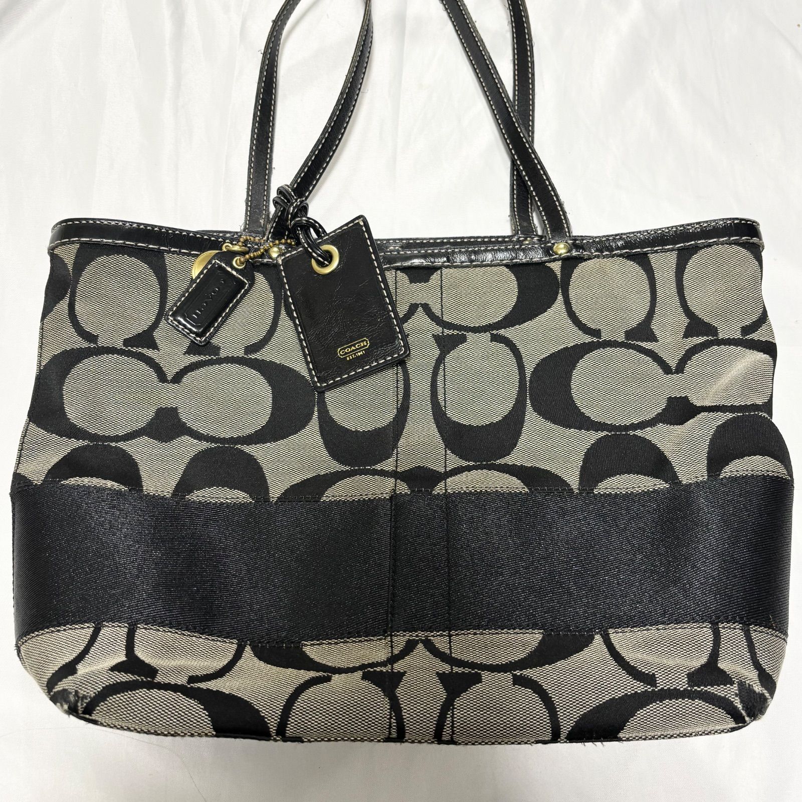 【送料無料】COACH/コーチ/ハンドバッグ/ショルダーバッグ/ブラック×グレー/10124/中古品