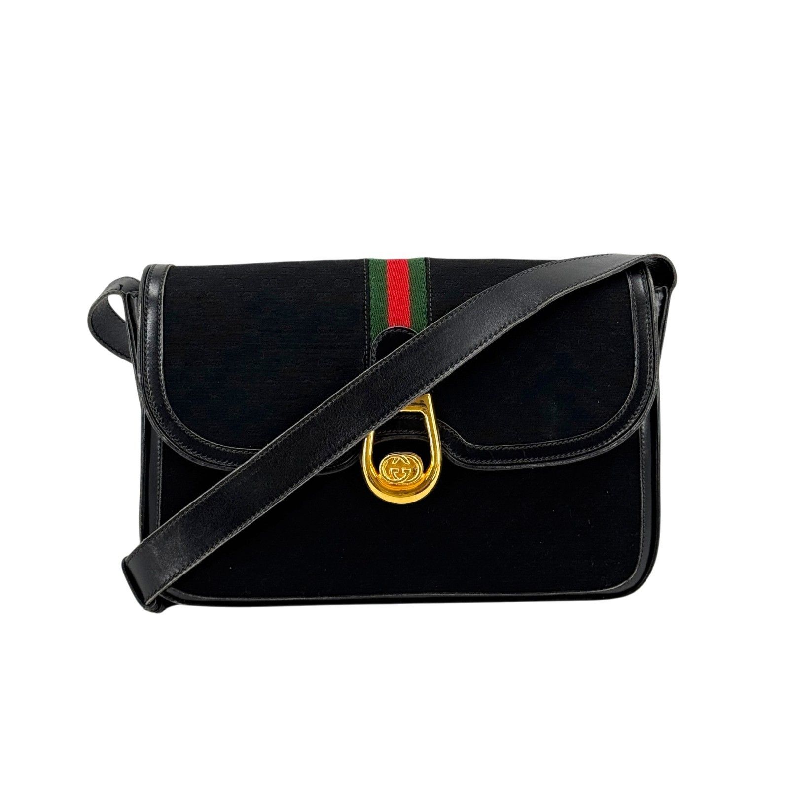 GUCCI GG ブラックキャンバス シェリーライン ヴィンテージショルダー
