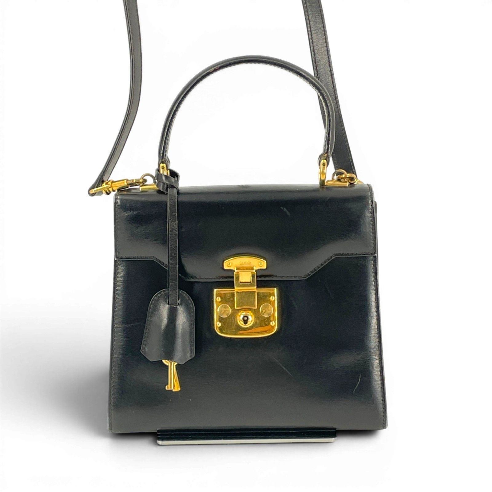 GUCCI オールド GUCCI レディロック レザー ブラック キー クロシェット 2WAYバッグ 40,300円