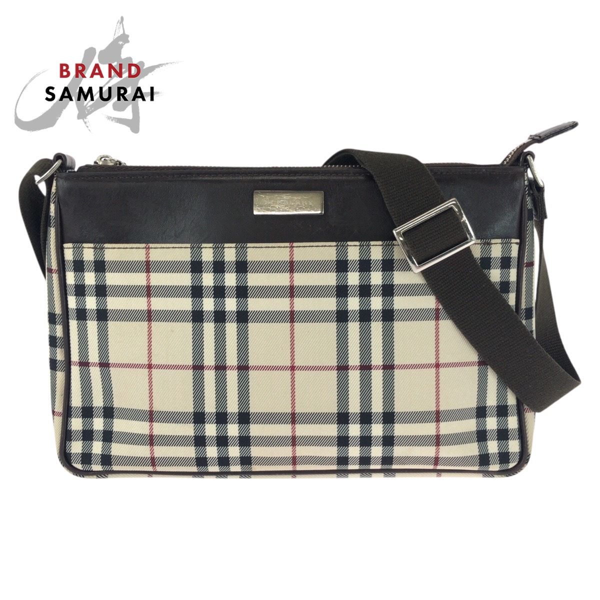 BURBERRY バーバリー チェック柄 ベージュ ダークブラウン シルバー金具 キャンバス/レザー ショルダーバッグ レディース 603740【中古】